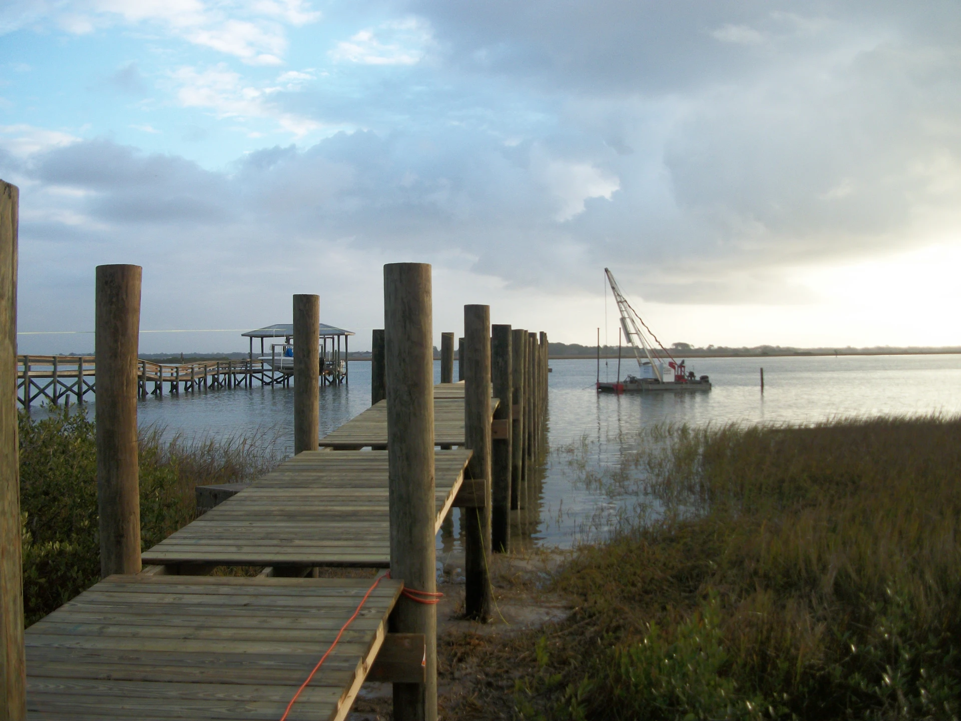 Wooden dock installation with overlooking sea view on the florida